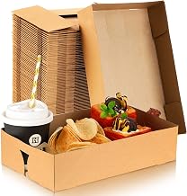 Eersida 100 Pieces Movie Night Snack Trays Disposable Paper Cardboard Food Trays Nacho Crawfish Boxes 4 Corner Pop up Food Containers for Party Stadiums Cars Theaters