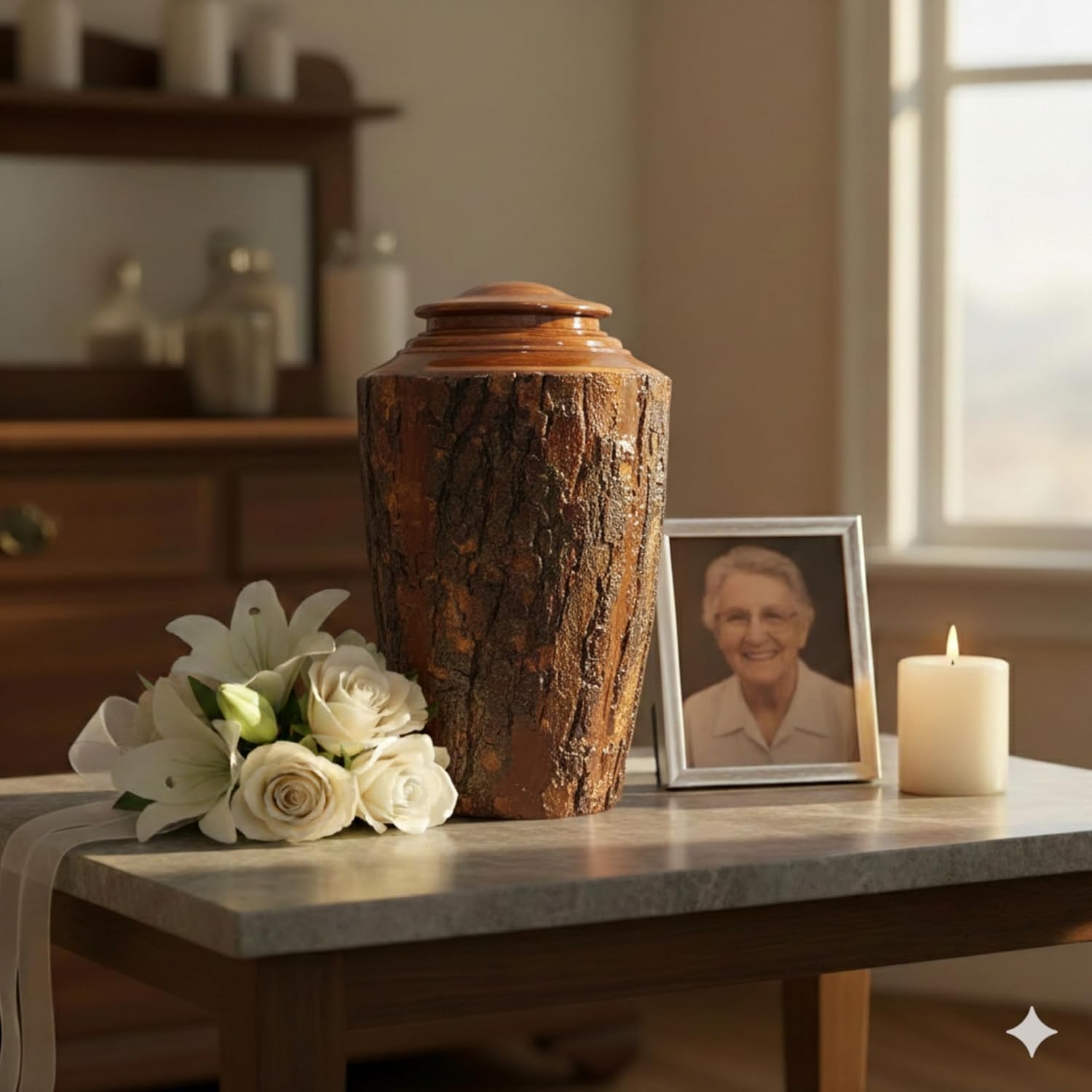 Gray Comet Tree Bark Cremation Urn – Extra Large for Ashes, Handcrafted, Memorial for Adults, 250 CBI Capacity, Natural Wood Box for Men & Women, Home, Funeral, or Ground Burial