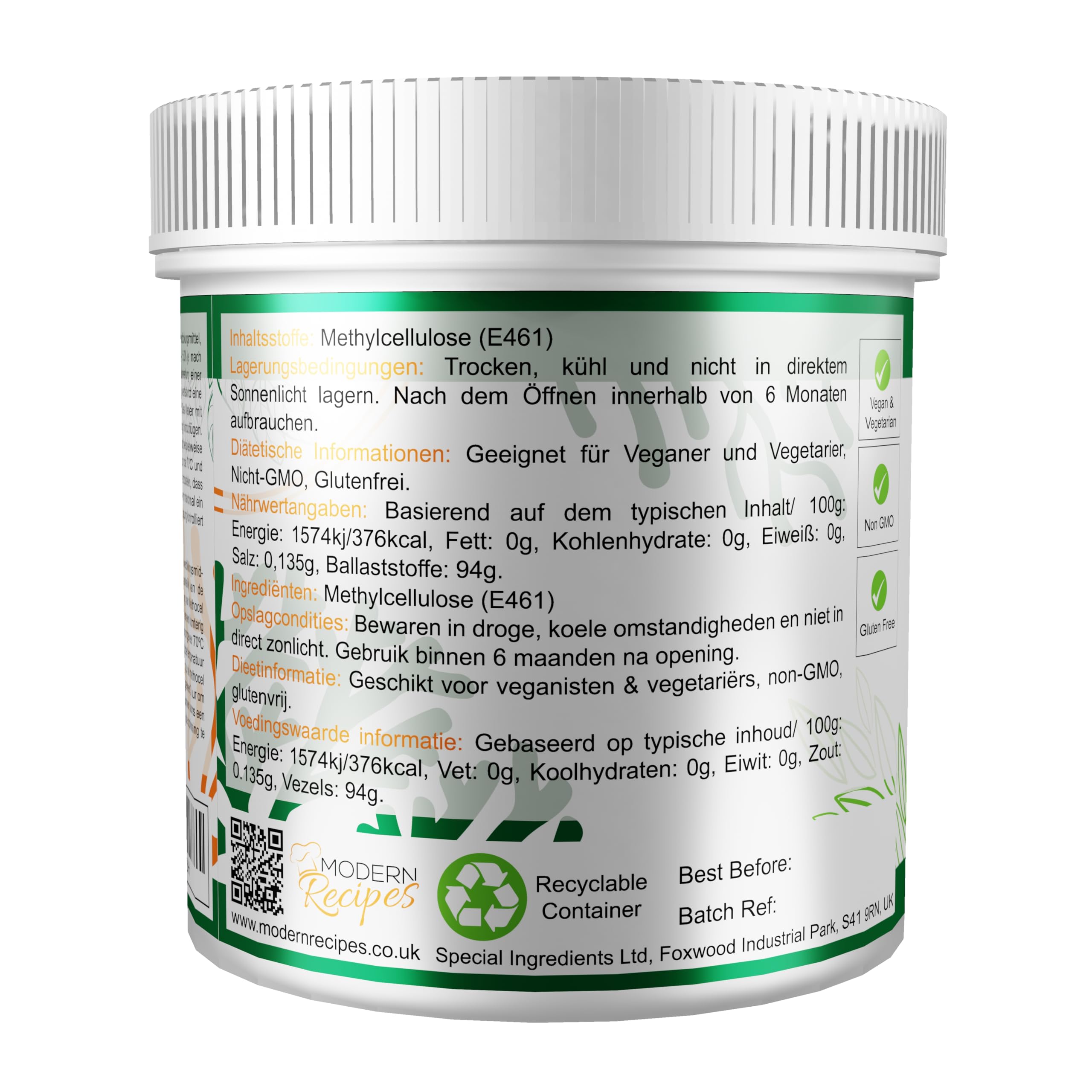 METOCEL (metyloceluloza) 500 g Produkcja ciepłych żelków, które topią się w ustach (niemieckie etykiety i instrukcje)