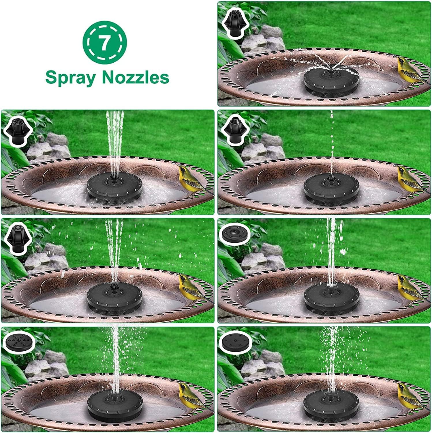 3.5W Solar Fountain with 24 LED Lights, GAIZERL Solar Bird Bath Fountains with 2000 Capacity Battery Backup, Floating Solar Powered Water Fountain Pump with 4 DIY Fixe & 7 Nozzle for Birdbath Garden…