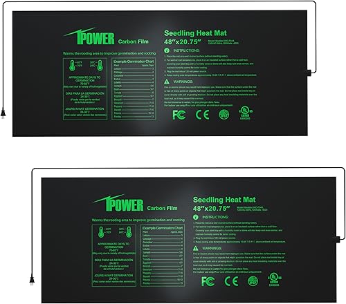 iPower GLHTMTPROLX2 - Tapete térmico para plántulas de 48 x 20.75 pulgadas, paquete de 2 láminas de carbono mejoradas, duradero, impermeable,