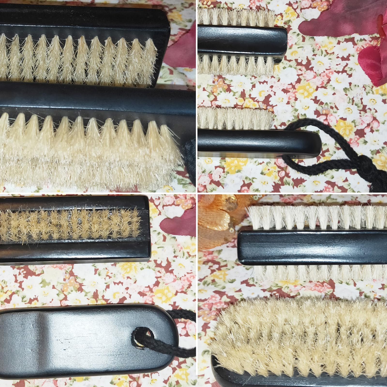 Cepillo de Uñas de Madera Negro x 2 Pulgadas Natural Cerdas de Jabalí para Limpiar los Dedos de la Mano, Dedos del pie para Hombres, Mujeres, Niños, Pedicura Manicure (Dos Caras + Cuerda)