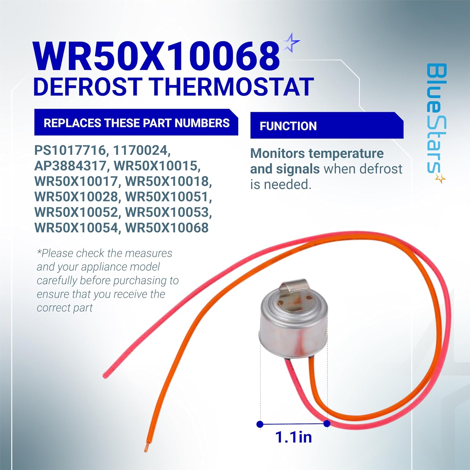 Blue Stars WR55X10025 Temperature Sensor & WR50X10068 Defrost Thermostat