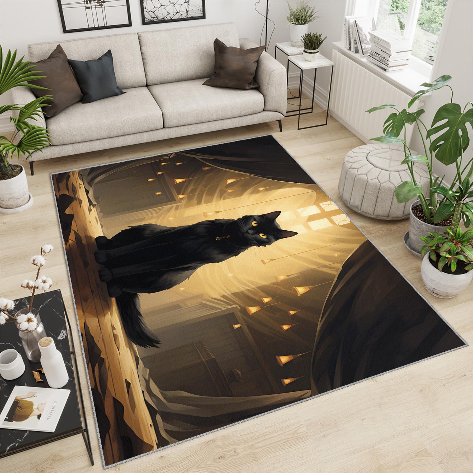 YXQAIED Black Cat Rug, 60x180cm Runner Rug, Magic House Rug for Home Decor, Animal Cats Washable Rugs for Living Room Bedroom