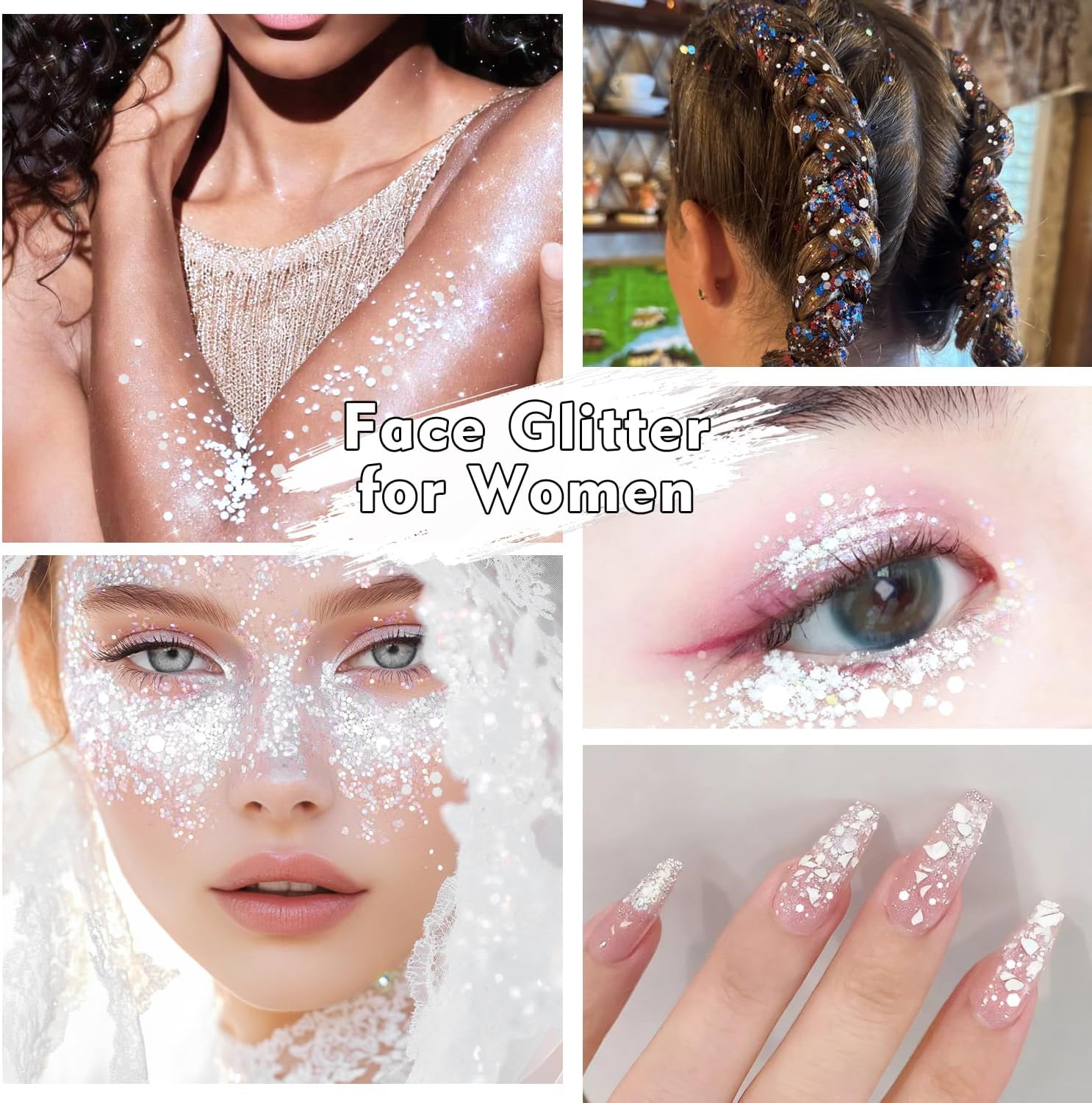 White Holographic Chunky Glitter 2 oz/56.7g - Cosmetic Body Face Nail Festival Makeup & DIY Resin Tumbler Jewelry Making