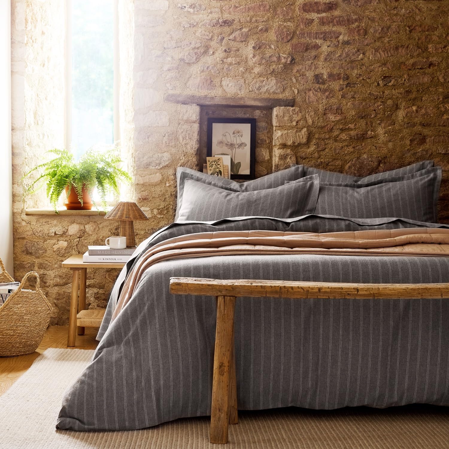 Christy Flannel Stripe Standard Pillowcase Pair Brushed Cotton | Luxury Bed Linen | Super Soft and Silky Finish | Silver Gray