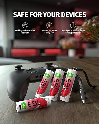 Miniatura 7 de EBL Paquete de 4 baterías recargables AA de litio, batería doble A de 1.5 V, 3500 mWh, más de 1600 ciclos, carga rápida de 2 horas con cable USB-C