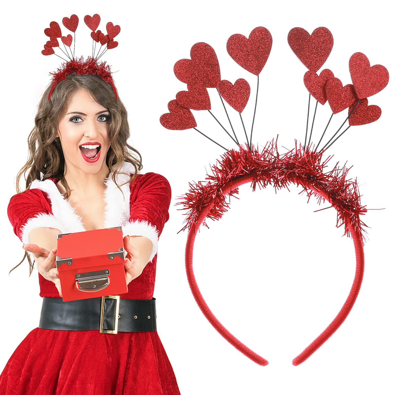 WLLHYF Sequins Heart Headband, Red Heart Head Bopper Hair Accessory for Valentine's Day, Wedding, Birthday Party