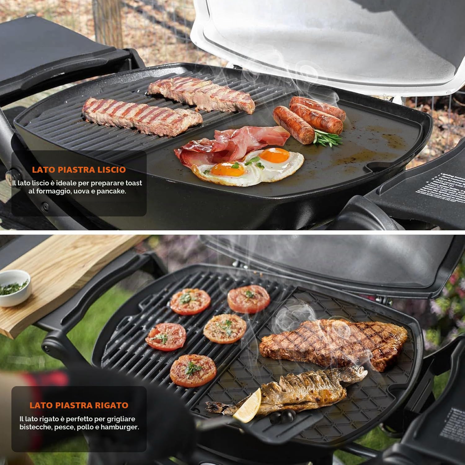 Onlyfire Set di Piastra e Griglia di Cottura in Ghisa per Griglie a Gas Weber Q200 Q220 Q240 Q2000 Q2200 Q2400, Ricambio per Weber 6559/7645