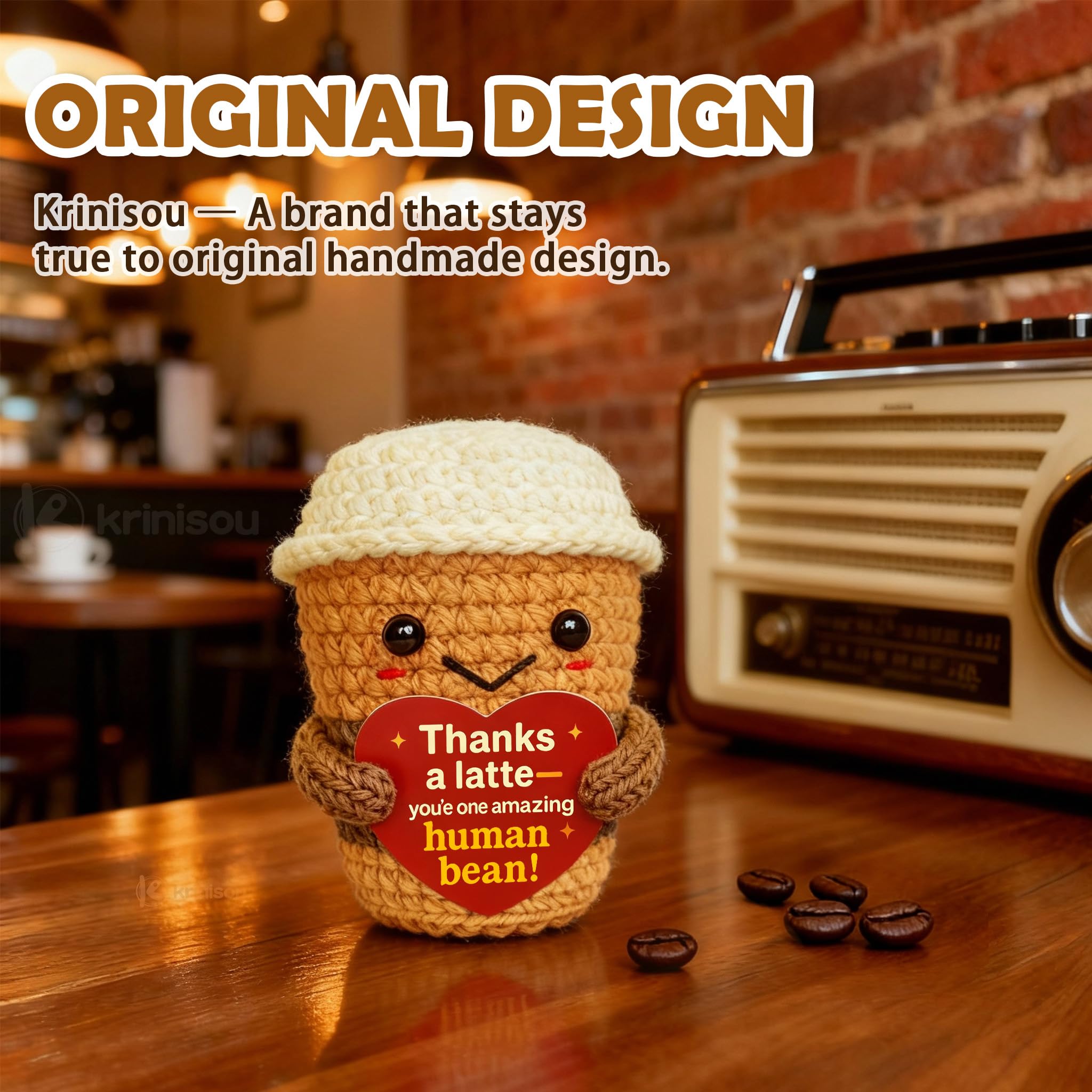 Thank You & Appreciation Gift for Women Men, Coworkers, Teachers, Friends – Cute Handmade Crochet “Thanks a Latte” Coffee Cup Plush for Coffee Lovers