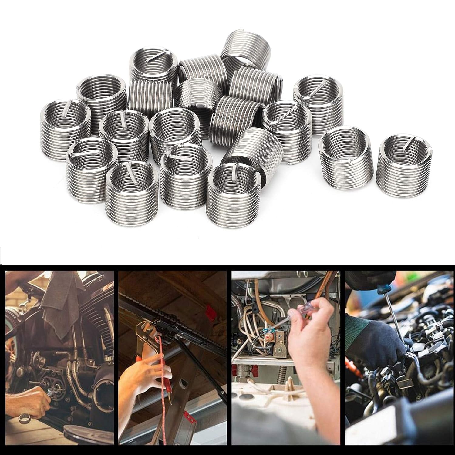 Thread Protector, 20Pcs Wire Thread Inserts Thread Repair Sleeve Kit X 1.25 Steel Sheath Coiled Wire Type Screw for, Straight Fittings (1.5D)