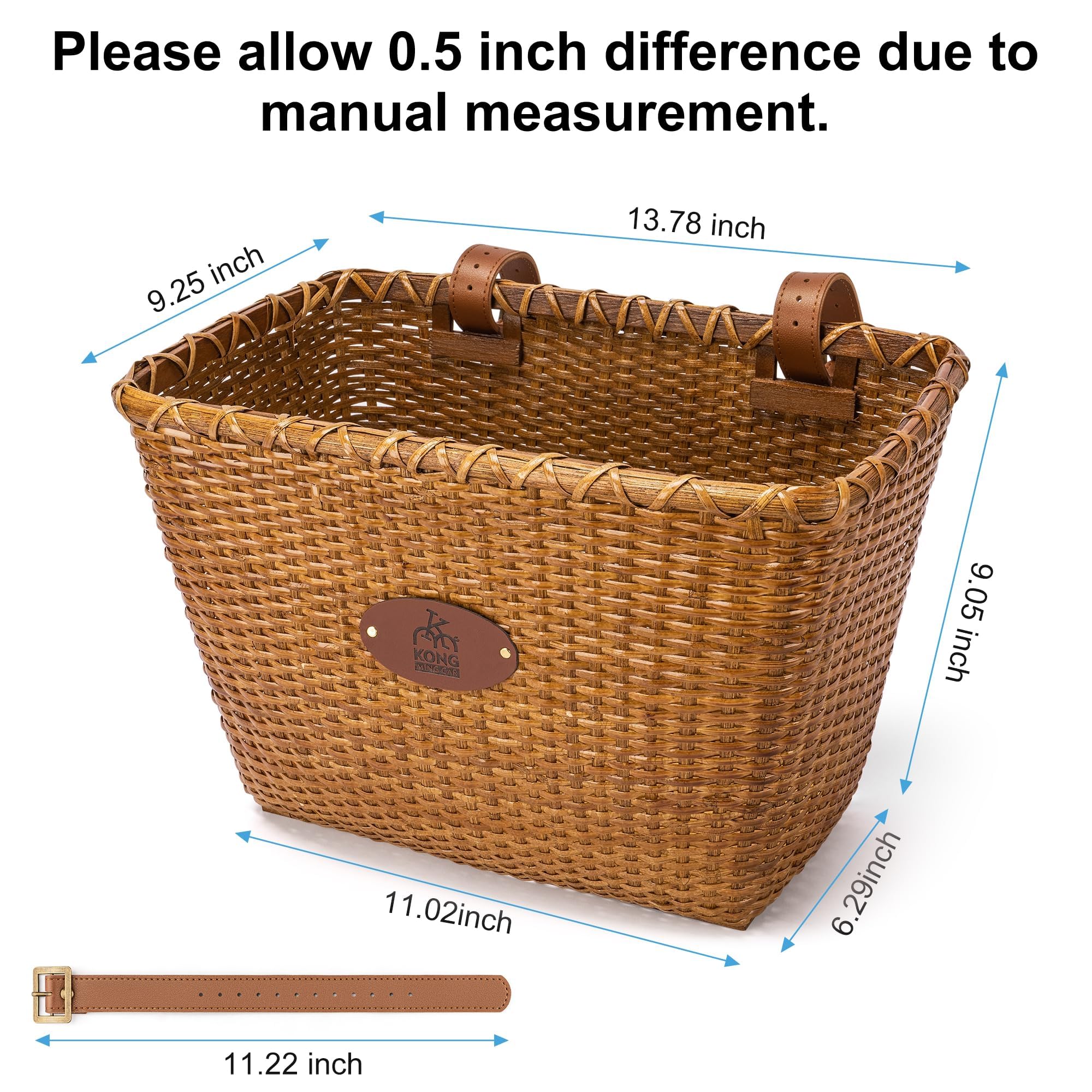 Panier de vélo – Design rétro, Guidon de vélo Robuste avec Support en Bois et Bretelles en Cuir, idéal comme Panier de vélo Avant