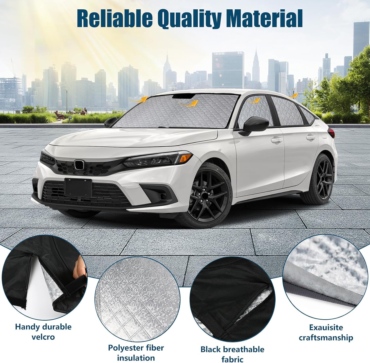 Windshield Sun Shade Custom Fit for 2022-2025 Honda Civic, Foldable Sunshade Side Rear Window Full Shade Cover Privacy Protection Keeps Car Cool