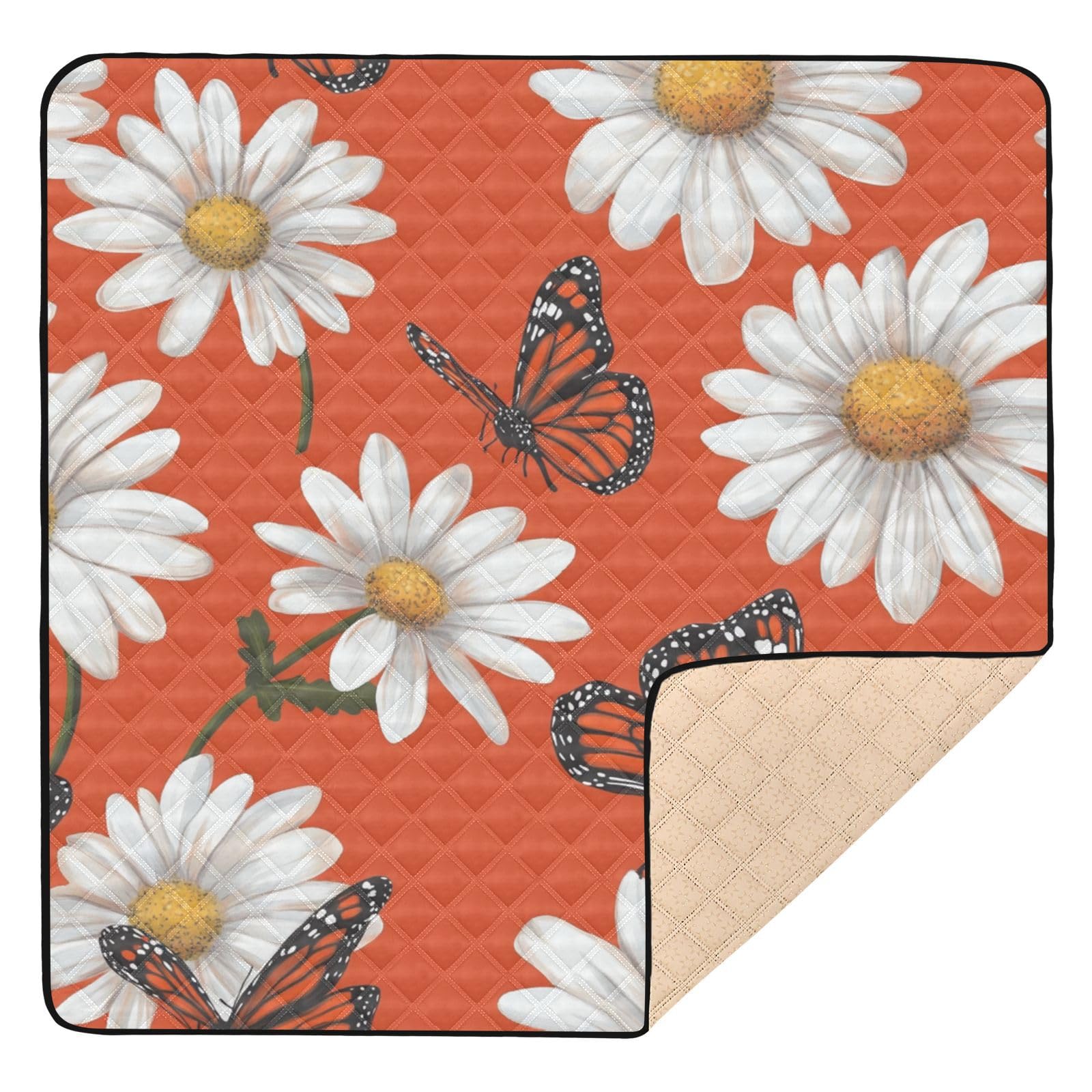Kigai Daisy Butterfly Baby Play Mat for Floor and Playpen 50x50 inch Non-Slip Baby Activity Playmat Waterproof Foldable Crawling Mat for Infants Toddlers