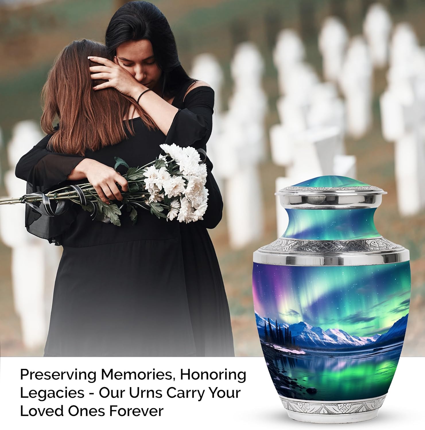 Aurora Borealis Cremation Urns for Human Ashes - 10 Inch Large Urns for Human Ashes Adult - Burial Urns for Mom Ashes -Funeral Urn for Adult Men - Urn for Son - Urn for Ashes Adult Male