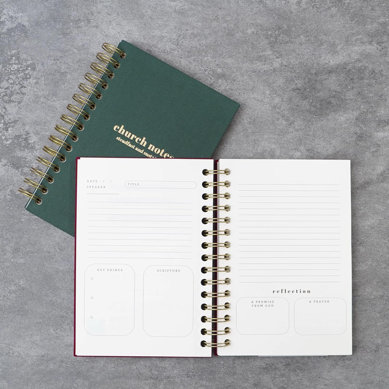 Steadfast & Sustained Church Notes Journal - Organize & Apply Your Sermon Notes - Write Key Points, Bible Verses, Notes, and Application - Aesthetic Christian Sermon Notebook for Women & Men (Dark Pine Green, Gold)
