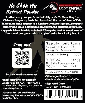 Lost Empire Herbs He Shou Wu 10:1 Extract Powder | Polygonum multiflorum or Fo-Ti Traditionally Prepared Roots for Jing (100 Grams)