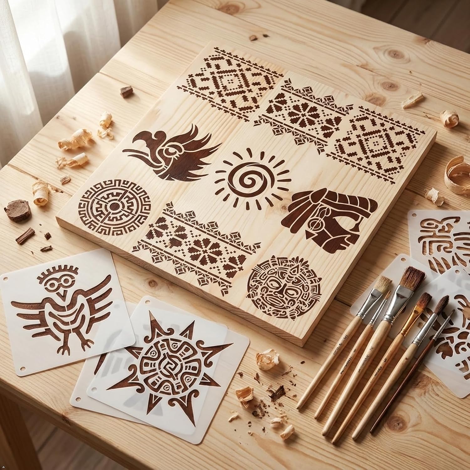 25-Pack Aztec Stencils Mayan Stencils, Reusable Painting & Baking Templates, Suitable for Wood, Canvas, Paper, Fabric, Cookies, Walls, Furniture. DIY Art and Home Decor Craft Stencils image 4
