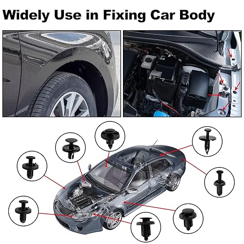 Miniatura 6 de LESOLEIL Juego de 970 clips de retención de automóvil, 31 tamaños populares, para panel de carrocería de automóvil, clips de remaches con 10 bridas