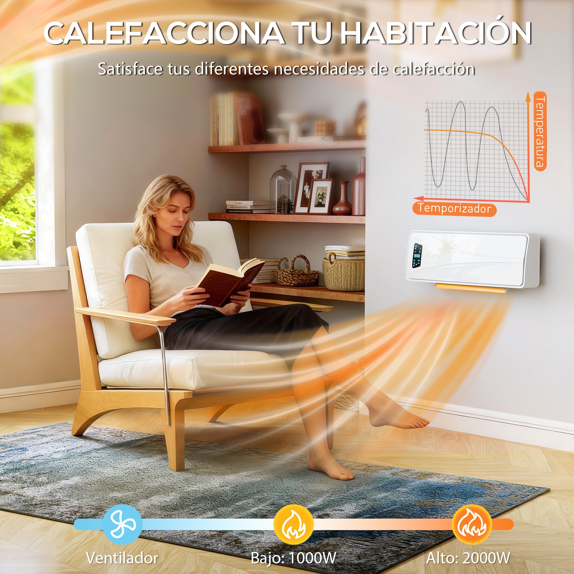 HOMCOM Calefactor Eléctrico Cerámico de Pared 2000W con 3 Modos