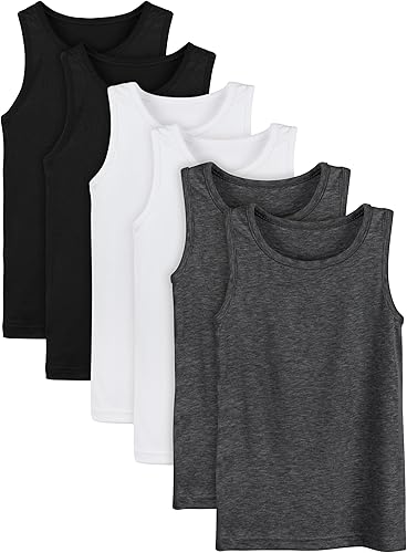 Cooraby Paquete de 6 camisetas sin mangas para niños, camisetas suaves para niños y niñas