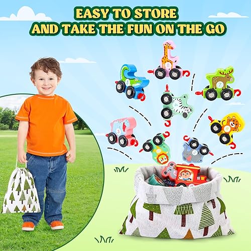 Miniatura 5 de EDUJOY Juguetes para niños de 2 a 3 años, juego de tren de animales de madera, juguetes Montessori para niños de 2 a 3 años, regalos de cumpleaños,