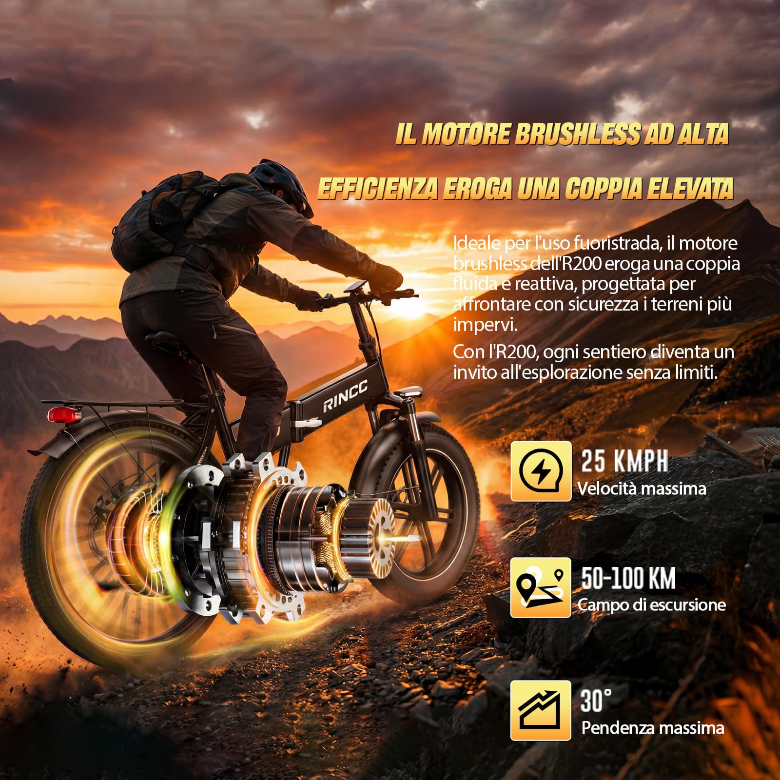 RINCC Bici Elettrica Pieghevole, Ebike da 720Wh 15Ah Batteria | Motore Brushless | Autonomia di 80-100 Km | 20"×4.0" Fat Tire | 7 Velocità | Ruota monoblocco in lega di magnesio R200 (Bianco)
