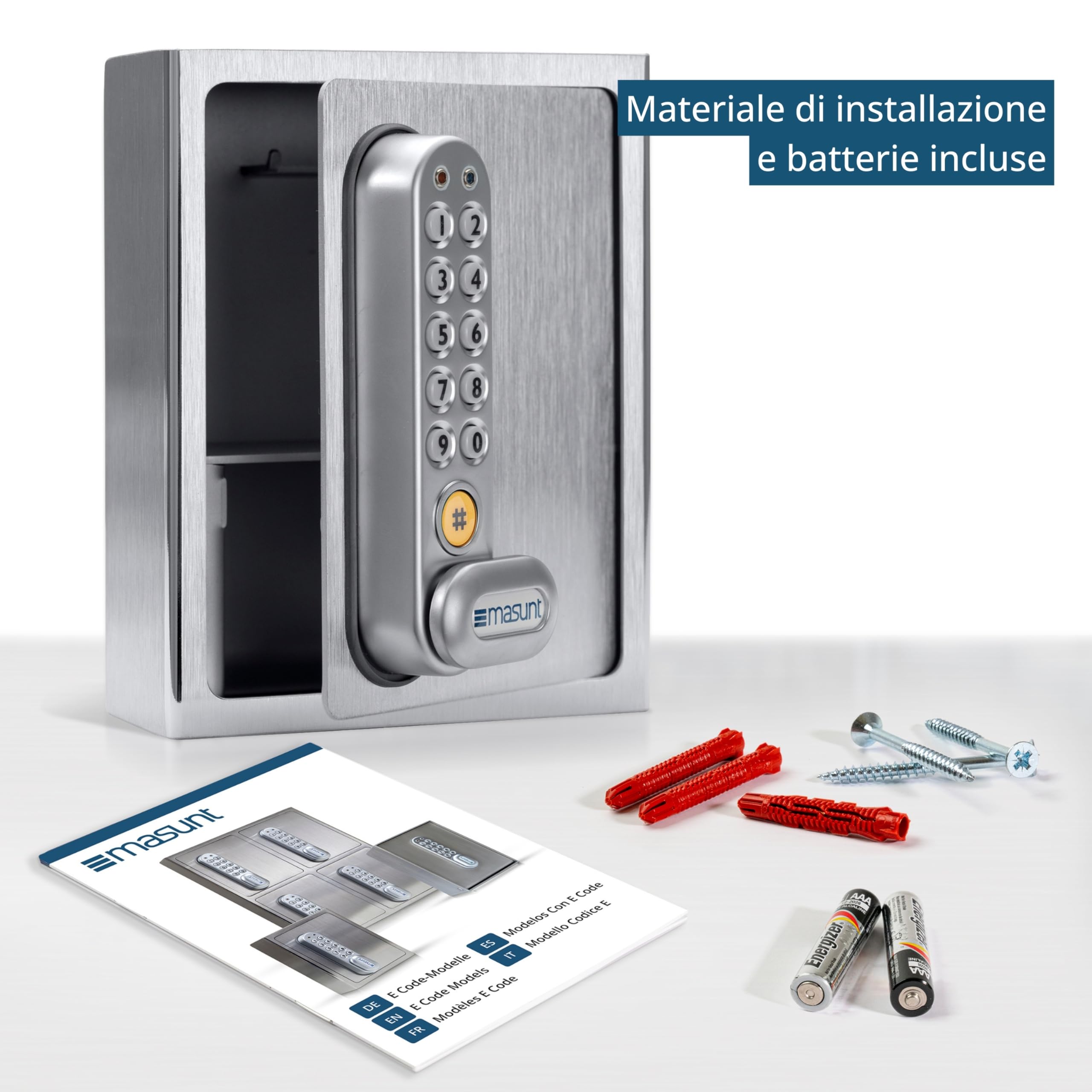 masunt cassaforte per chiavi 1120 E Code | Innovativa assegnazione online del codice a distanza | cassaforte elettronica per chiavi in acciaio inox V2A massiccio | antieffrazione