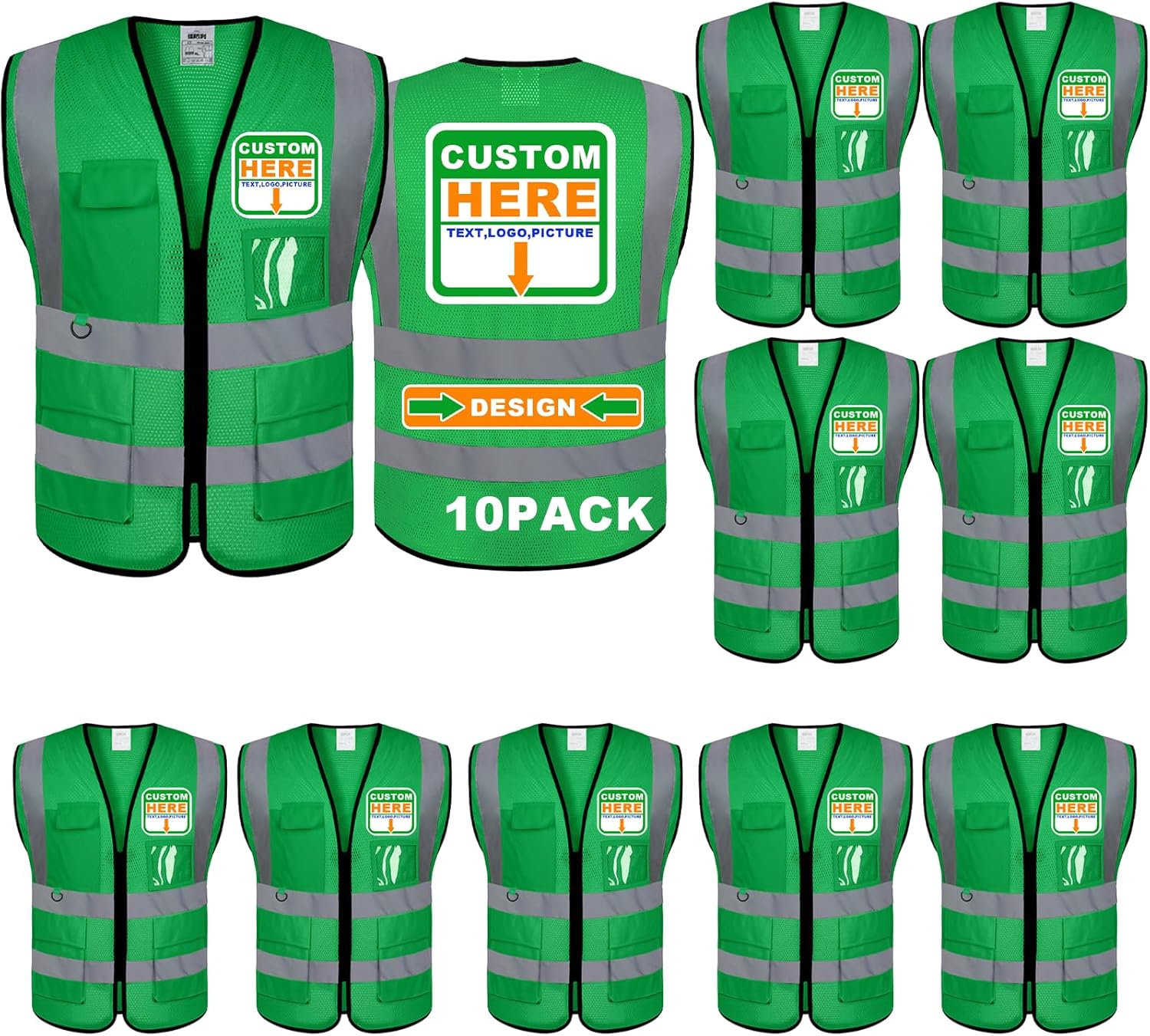 BeautyWill Custom Safety Vest logo Visibility Reflective Vest Class 2 Hi Vis Security Construction Work Vest