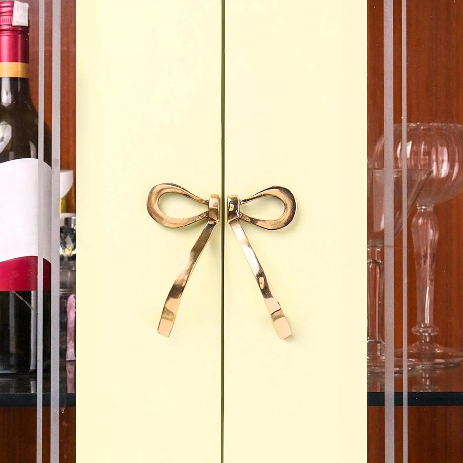 Indian Shelf 1 Pair Gold Brass Cabinet Pulls Bow Tie Decorative Door Handles Golden Handles for Cabinets and Drawers Vintage Gold Door Pulls