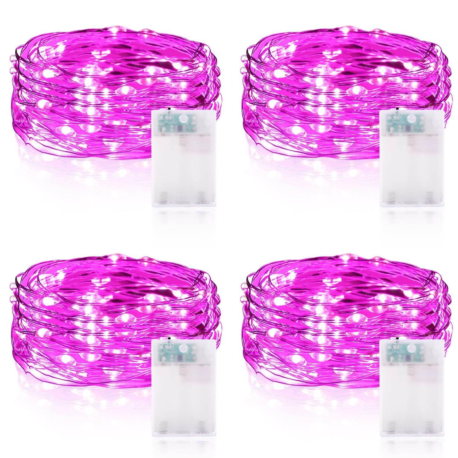 Vacoulery Guirnalda Luces Pilas 3 Metros 30LEDs Luces LED Pilas Cadena de Luces Guirnalda Luces Interior para Interior Navidad Halloween Bodas (4 Piezas, Rosa)