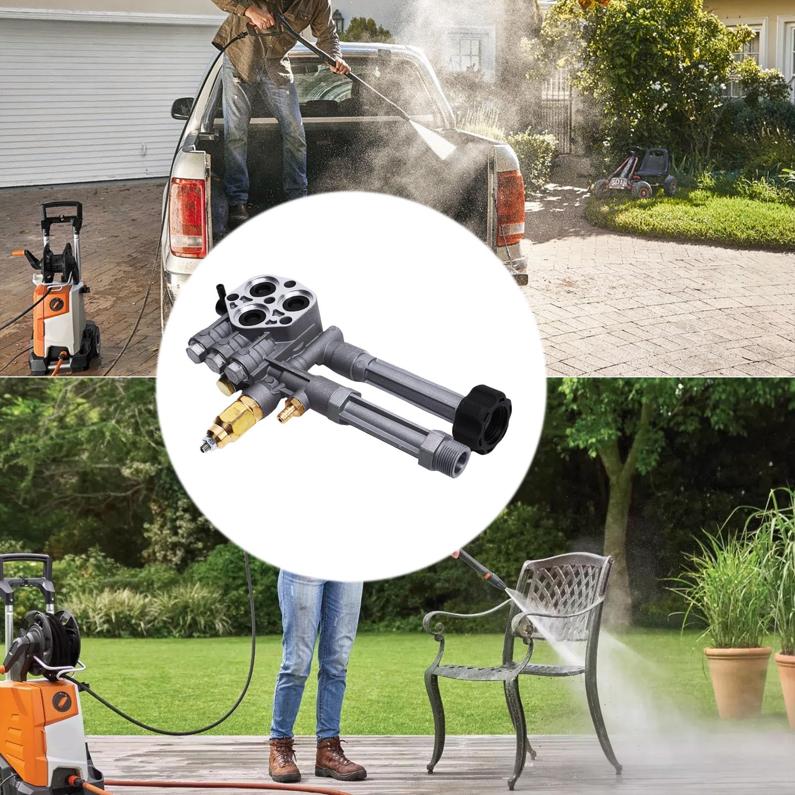 Tbest Tête de Pompe de Nettoyeur Haute Pression, Ensemble de Remplacement en Aluminium, Mise à Niveau pour Pompes AR42518 Troy Bilt SRMW, Meilleure qualité, Kit de Puissance élevé