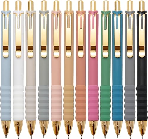 Miniatura 8 de Linbsunne Bolígrafos negros de punta media de 0.039 pulgadas con agarre súper suave para hombres y mujeres retráctiles (plata, 12 unidades)