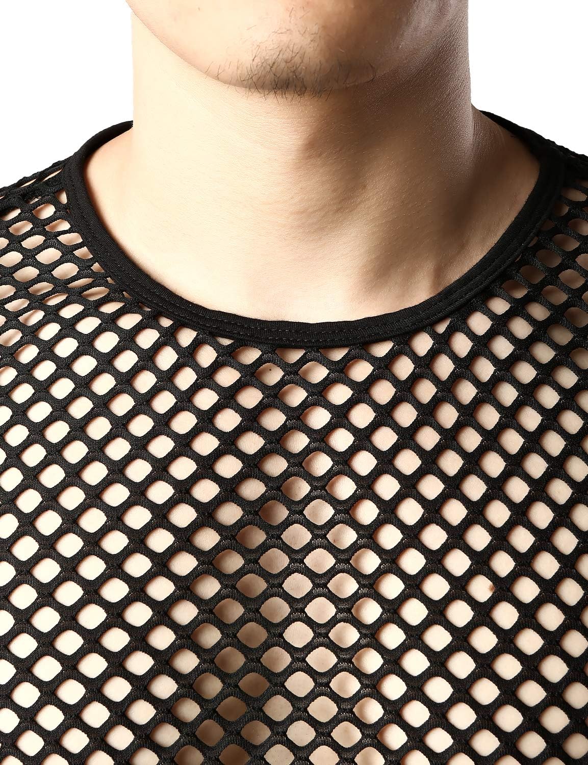 JOGAL Men's Mesh Fishnet Fitted Short Sleeve Muscle Top - Image 5