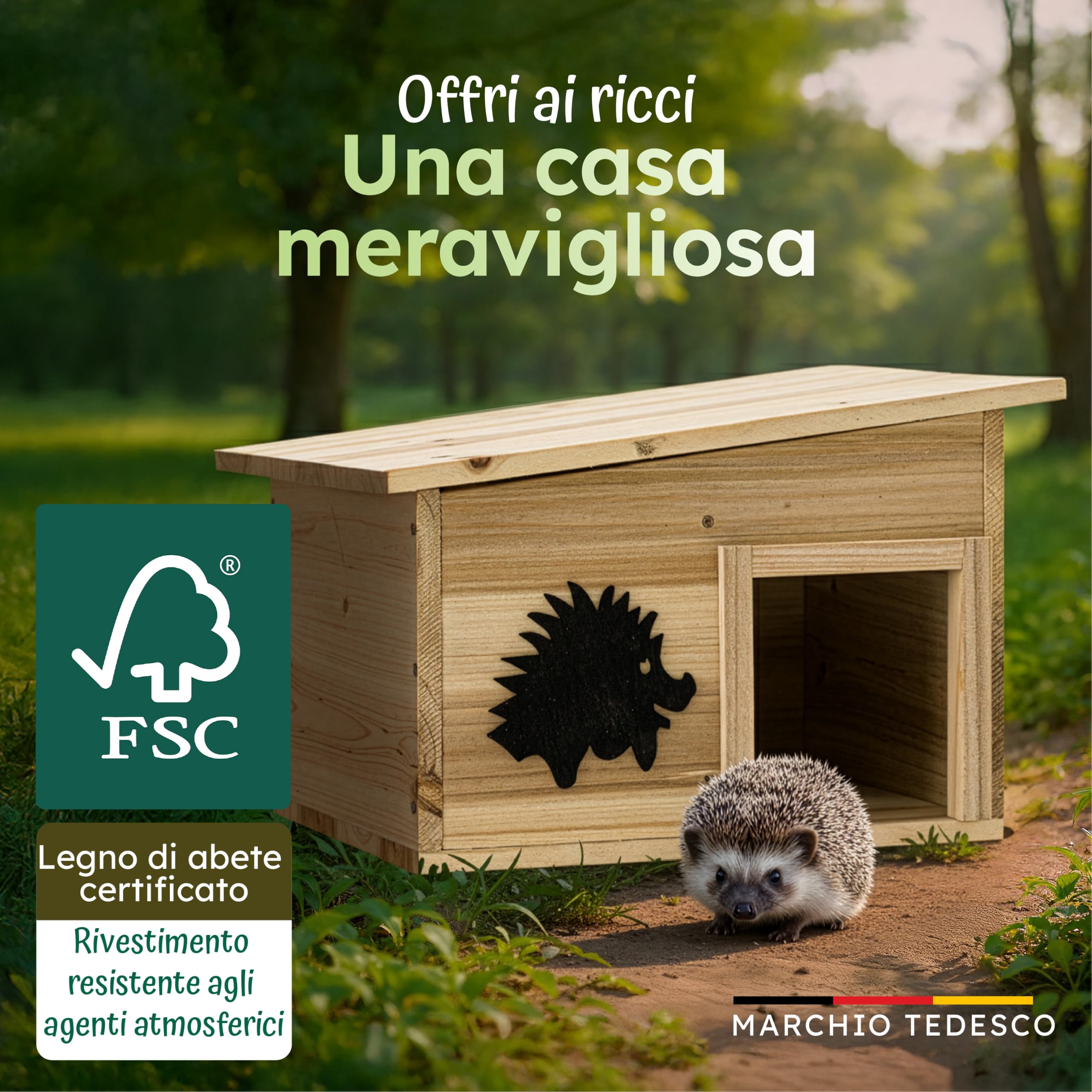 Moorland Casetta per ricci rifugio invernale in legno FSC® per esterni base | 32x26cm fissa sistema a 2 camere con divisorio tetto removibile resistente al clima dormitorio fondo inverno riparo IH7