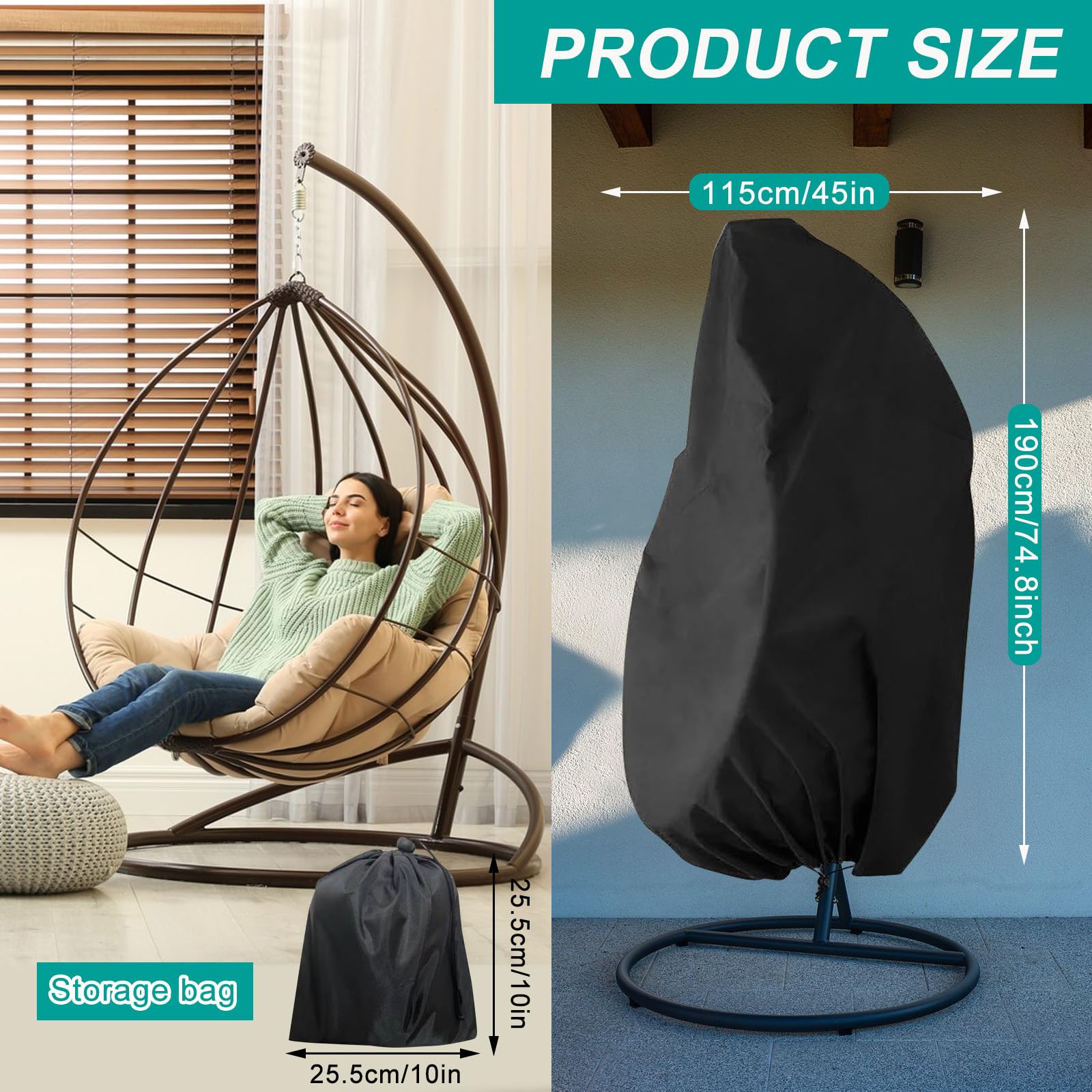 Copertura Per Sedia Sospesa Impermeabile 420D Oxford – Protezione UV, Antivento Con Cordino, 190x115 Cm