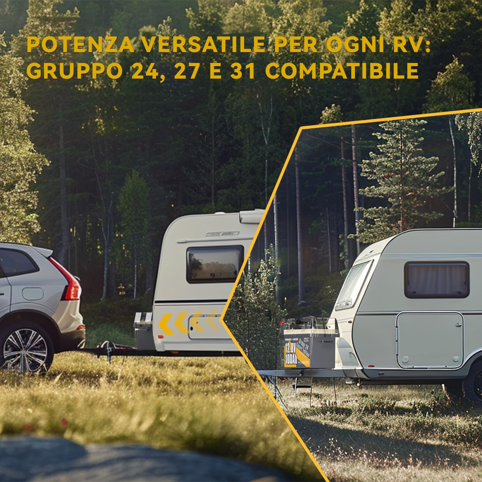 Power Queen Batteria 12V100Ah Bluetooth G24,Batteria al Litio a Ciclo Profondo da 1280Wh,100A BMS,Max.4P4S,Bassa Temp Protezione Batteria Ideale per Camper,Trolling Motor,Off-grid,Stoccaggio Domestico