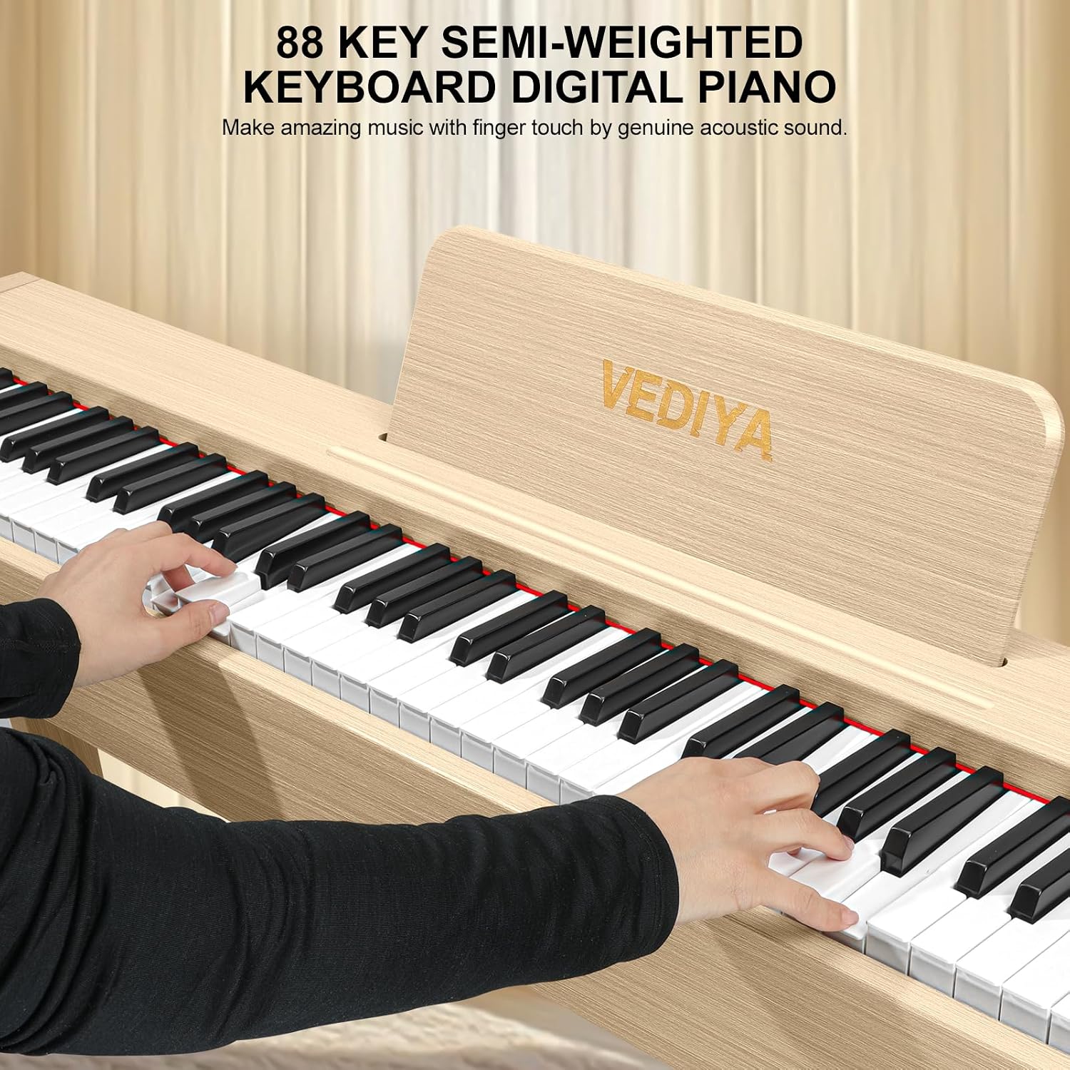 Digital Piano 88 Keys Semi-Weighted Full Size Keyboard for Beginners, Electric Piano with MIDI, Pedal, Keyboard Piano 800 Tones, 600 Rhythms, 80 Demo Songs, Dual Speakers, Recording Function (Apricot)