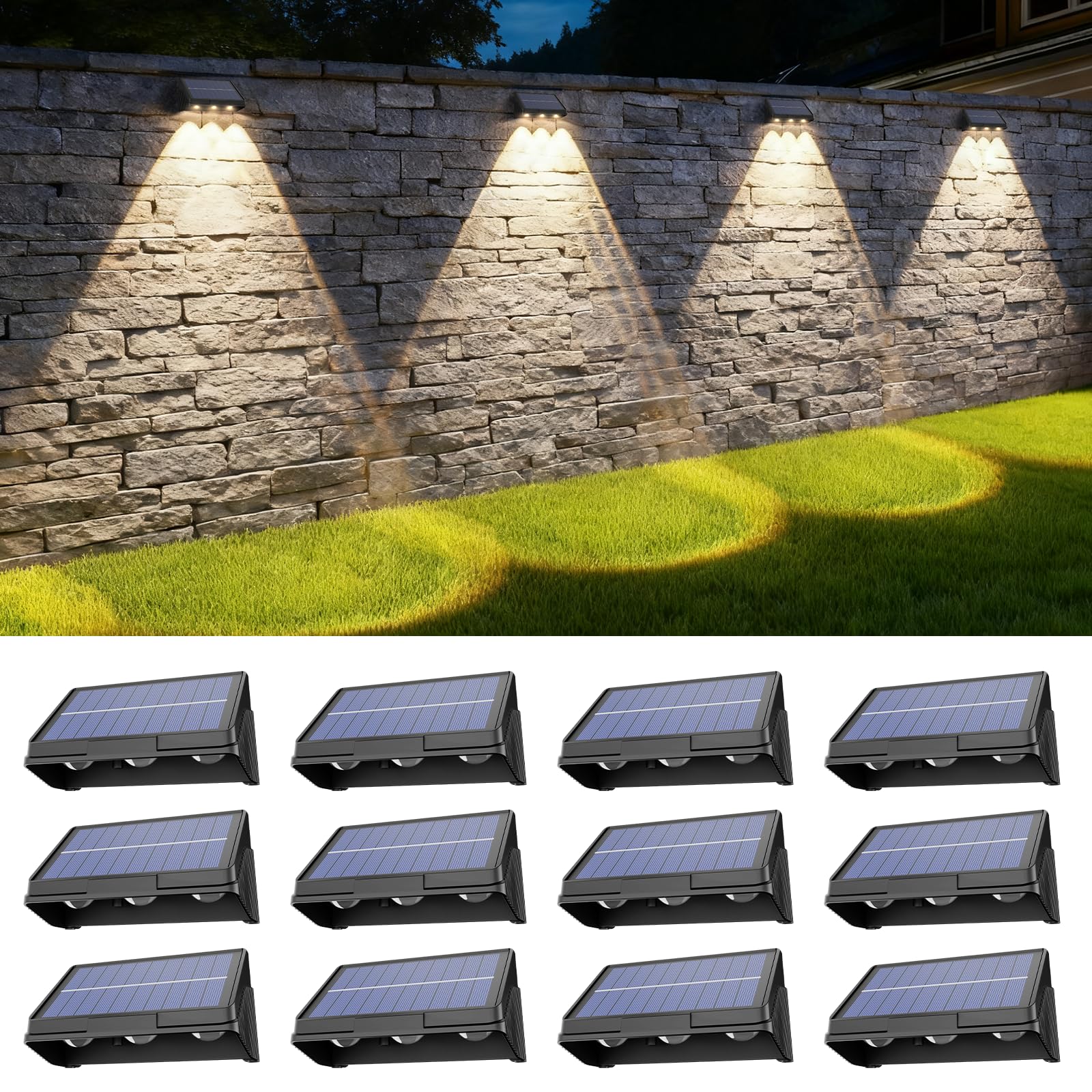 Onforu Solar Zaunleuchten, Solarlampen für Außen Wand 6er Set | Dämmerungssensor, 3 Modi (Warmweiß/Neutralweiß/Kaltweiß), IP65 wasserdicht, für Terrasse, Treppe, Garten, Geländer und Mauer