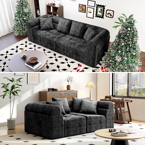 Modular Sectional Sofa Cloud Couch, No Assembly Sleeper Sofa Bed Boneless | Deep Seat Comfy Couch with Pillows, Convertible Loveseat & Chaise Sofa, Storage Pocket, Chenille Fabric for Living Room