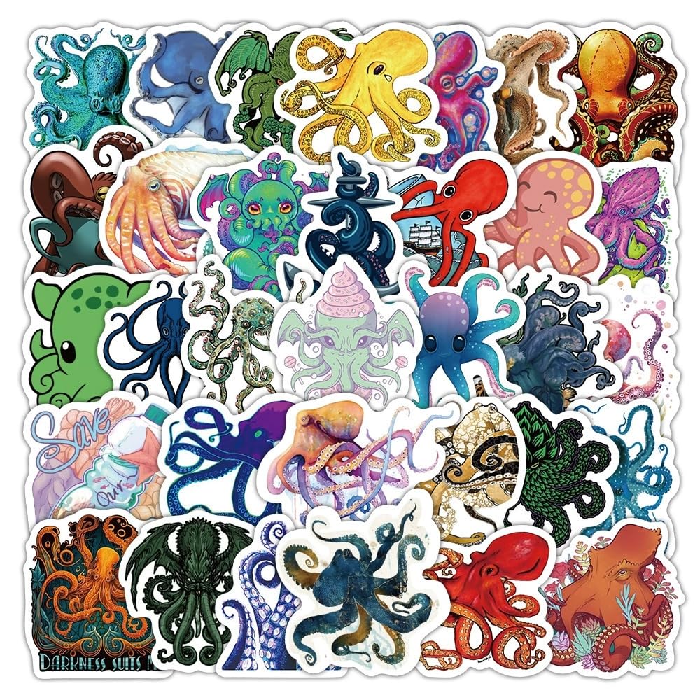 Der Tintenfisch Aufkleber 50 Stücke Niedlich Deko für Auto Laptop Skateboard Fahrrad Moped Motorrad Fahrrad Computer,Geeignet für Erwachsene Kinder Octopus ästhetisch Sticker Set