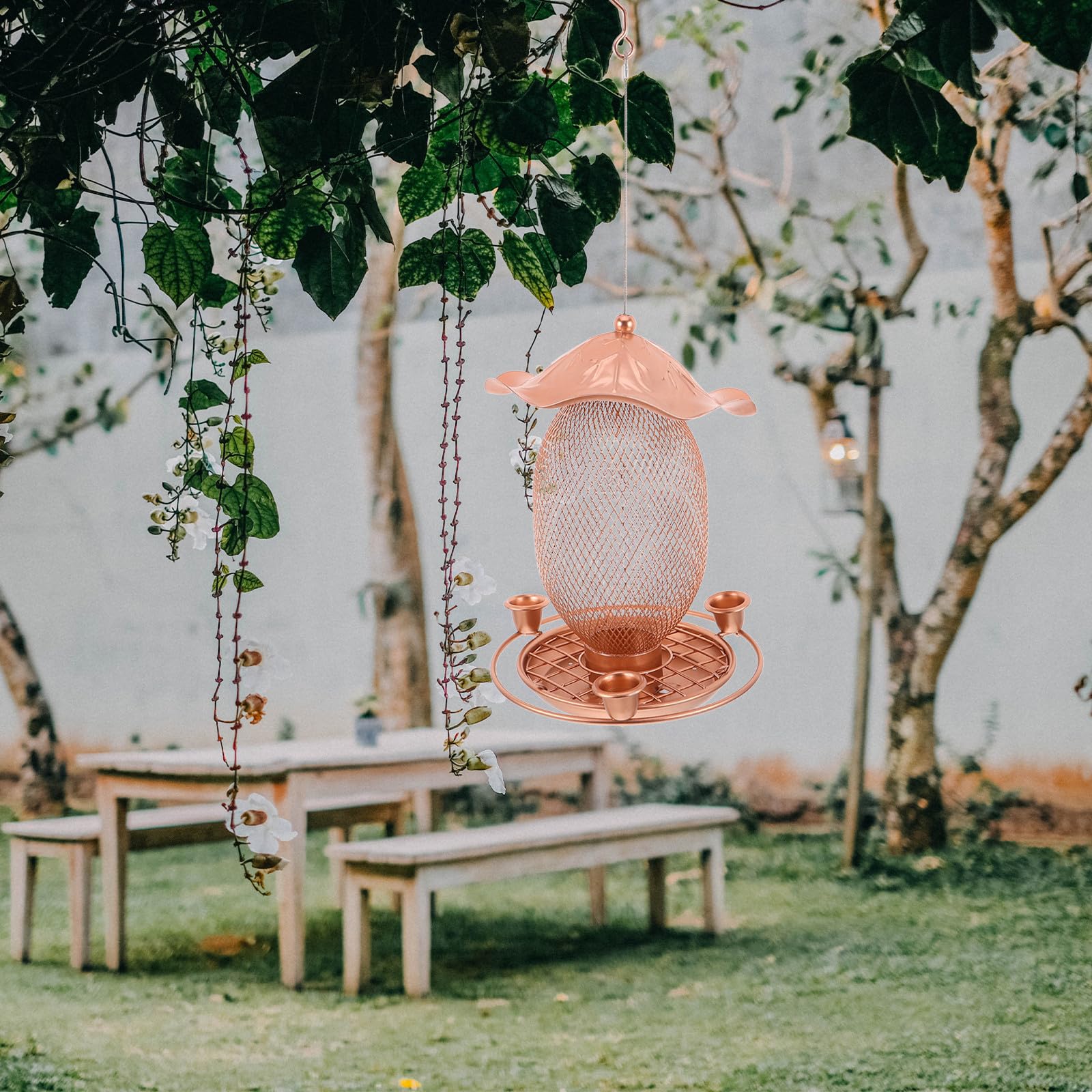 Levemolo Mangiatoie per Uccelli da Appendere All'esterno - Mangiatoia per Colibrì in Ferro da Giardino con Fori di Drenaggio - Distributore di Cibo per Uccelli Anti-esplosione, Facile da