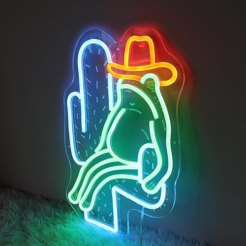 Miniatura 2 de Letreros de neón de cactus de rana, divertidos letreros LED de cactus sentado de rana, luces de neón regulables hechas a mano, lámpara de vaquero