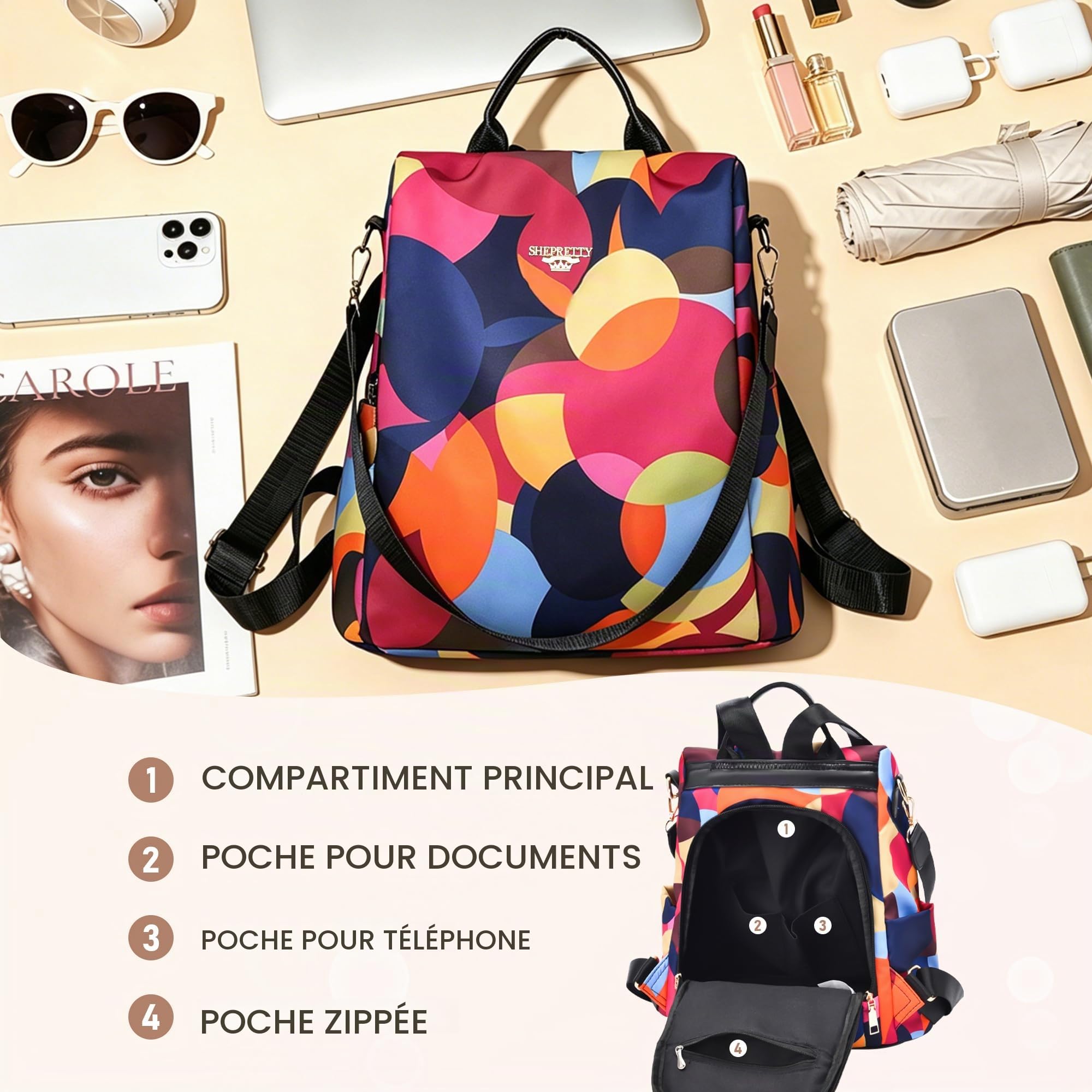 shepretty Sac à Dos Femme Sac de Voyage Sacs d'école 2026