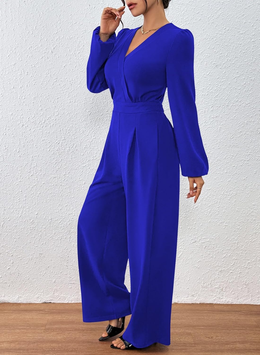 Pink Queen 2026 Jumpsuits for Women Dressy Long Sleeve V Neck Wide-Leg Romper Business Casual Outfits - Image 8