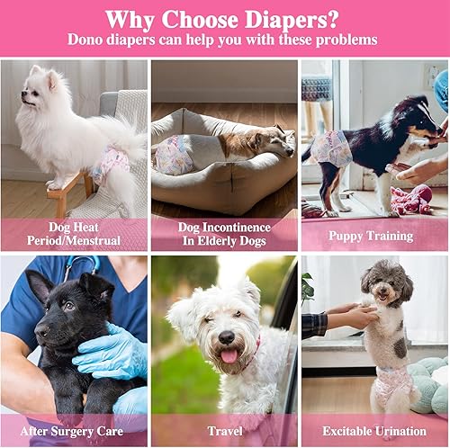 Miniatura 8 de Dono Pañales para perras de raza grande, 24 unidades, pañales desechables para el período de corazón con indicador de humedad, pañales súper