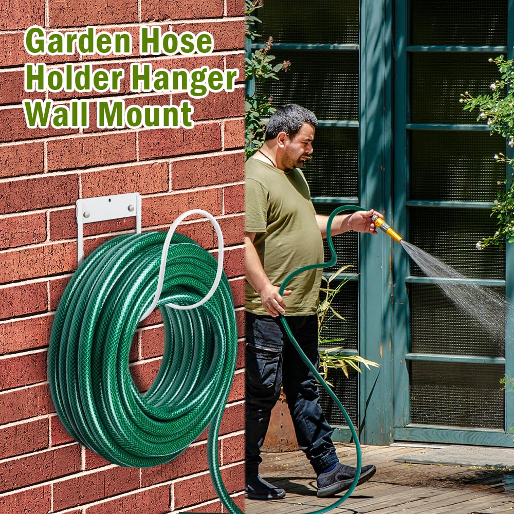 Whitmer Hose Racks Heavy Duty White Outdoor Storage Flymer Wall Mount Garden Hose Holder ...