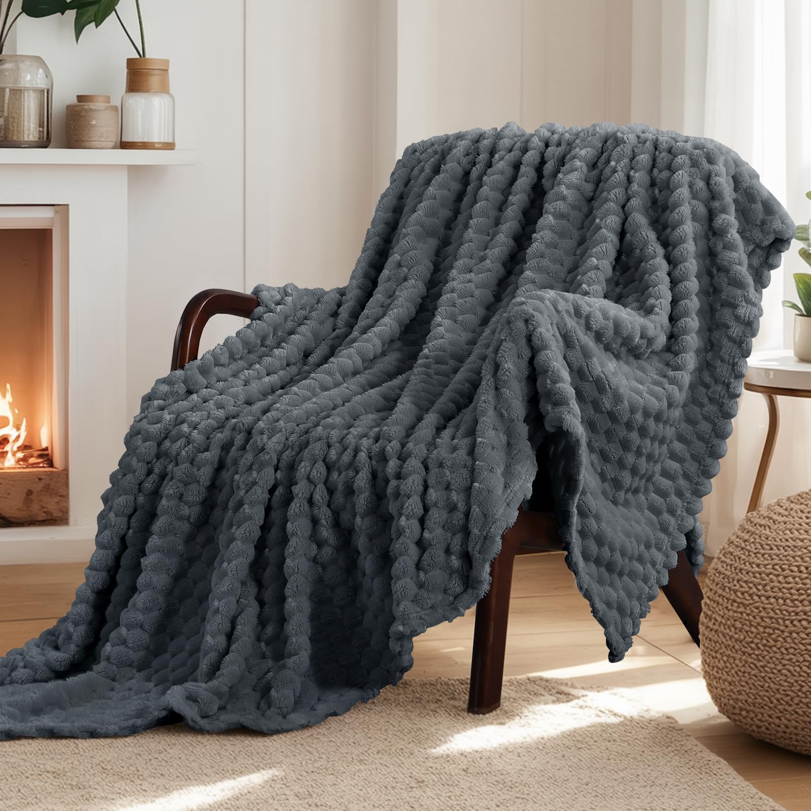 Aisbo Dark Grey Blanket Throws For Sofas Bed - Image 3