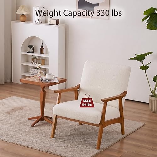 Miniatura 5 de Modern Accent Lounge Chair for Living Room, Armchair Single Solid Wood Armrest Teddy Velvet Leisure Sofa Chair Indoor Comfy Reading Chair Leisure