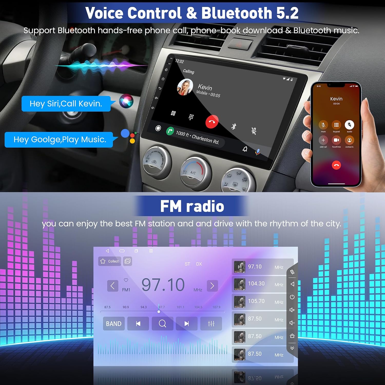 (8Core + 64GB) QLED Touch Screen Car Radio for Toyota Camry 2006-2011with Manual A/C,Android 15 Camry Stereo with Wireless Carplay&Android Auto Support Bluetooth,WiFi,GPS,FM Radio,Backup Camera & SWC